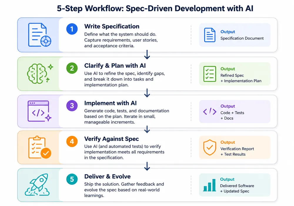 Workflow 5 bước spec-driven dev với AI