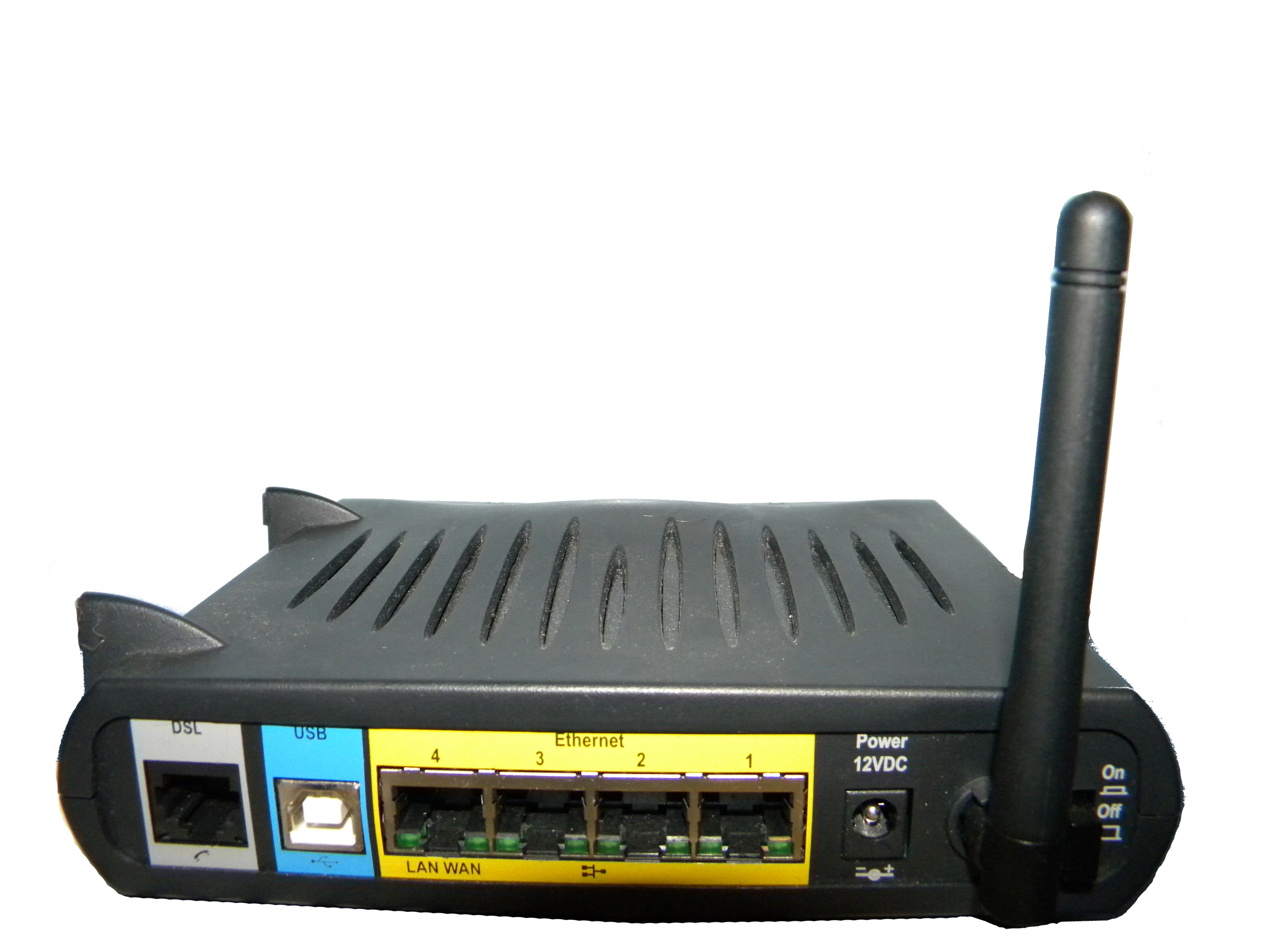 Mặt sau của router gia đình SpeedStream 6520 với các cổng cáp mạng RJ-45