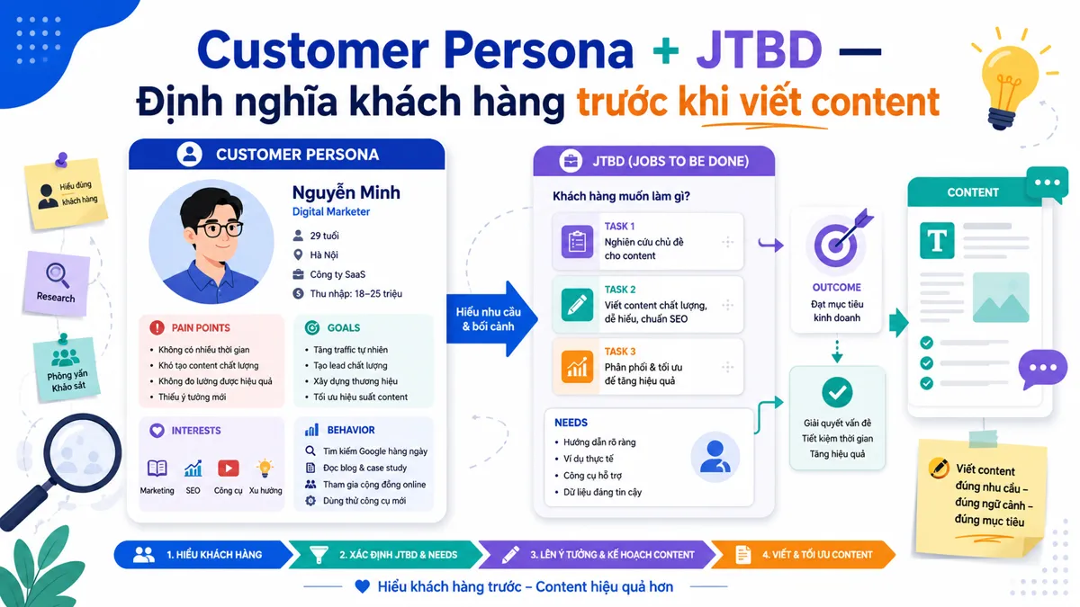 Customer Persona + JTBD — Persona là WHO, JTBD là WHY