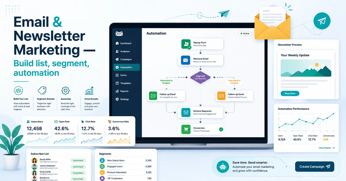 Email & Newsletter Marketing — Automation workflow + segmentation dashboard