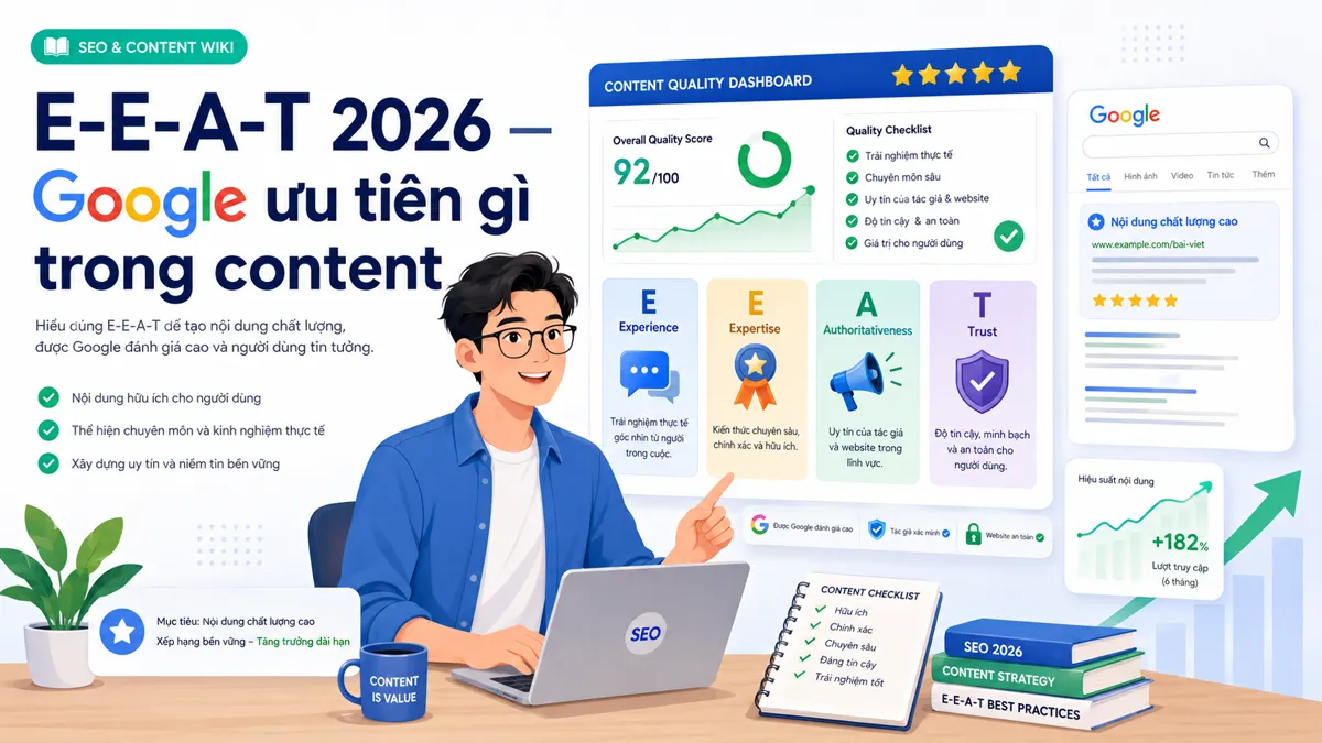 E-E-A-T 2026 — 4 trụ cột Experience Expertise Authoritativeness Trustworthiness